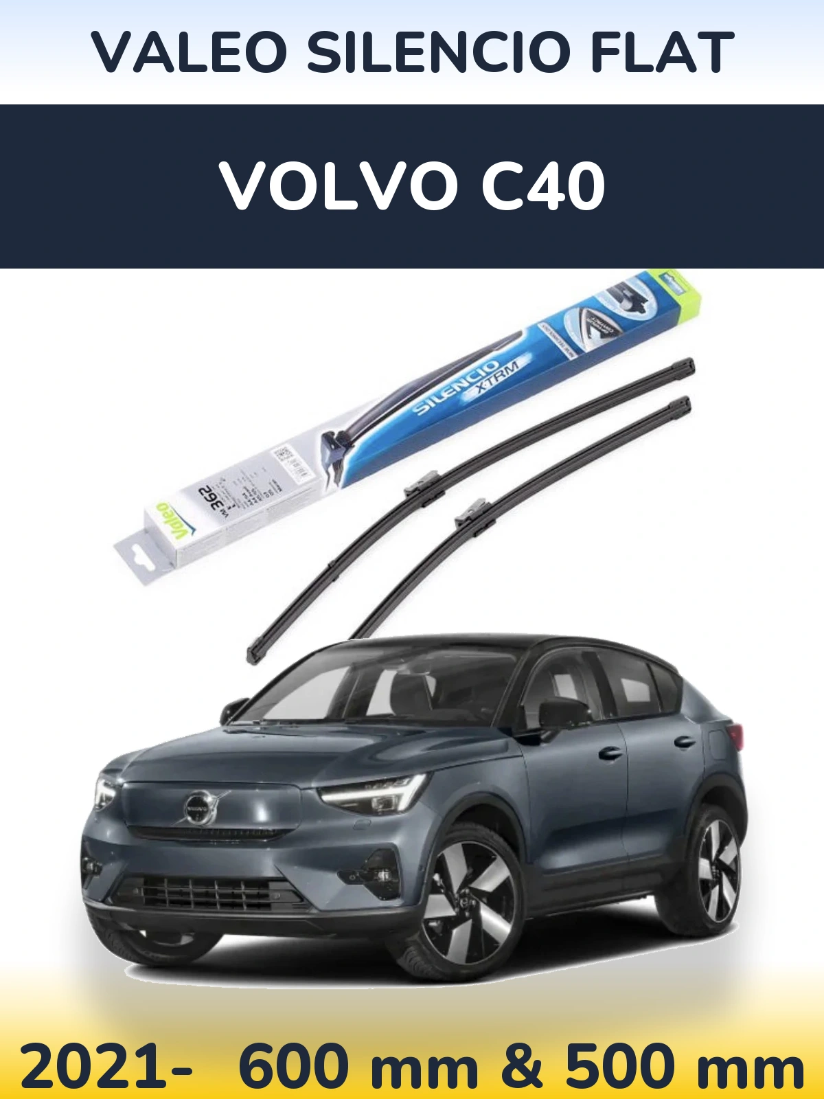 Комплект передніх щіток Valeo Silencio Flat 600 & 500 мм для Volvo C40 2021-2026