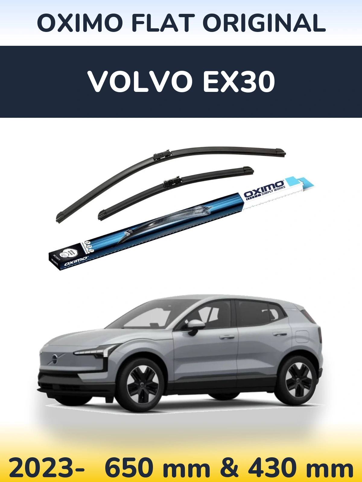Комплект передних дворников Oximo Flat Original 650 & 430 мм для Volvo EX30 2023-2026