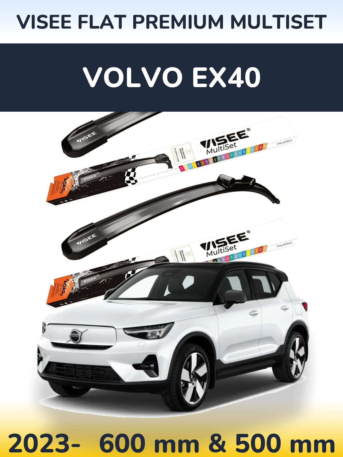 Komplet przednich wycieraczek VISEE FLAT PREMIUM MultiSet 600 & 500 mm do Volvo EX40 2023-2026