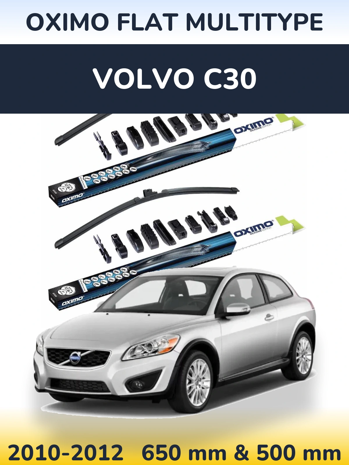 Front wiper blade set Oximo Flat MultiTypee 650 & 500 mm for Volvo C30 2010-2012