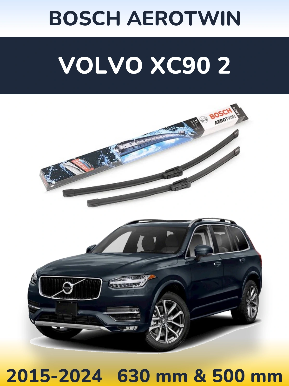 Front wiper blade set BOSCH AeroTwin 600 & 500 mm for Volvo XC90 2 2015-2024