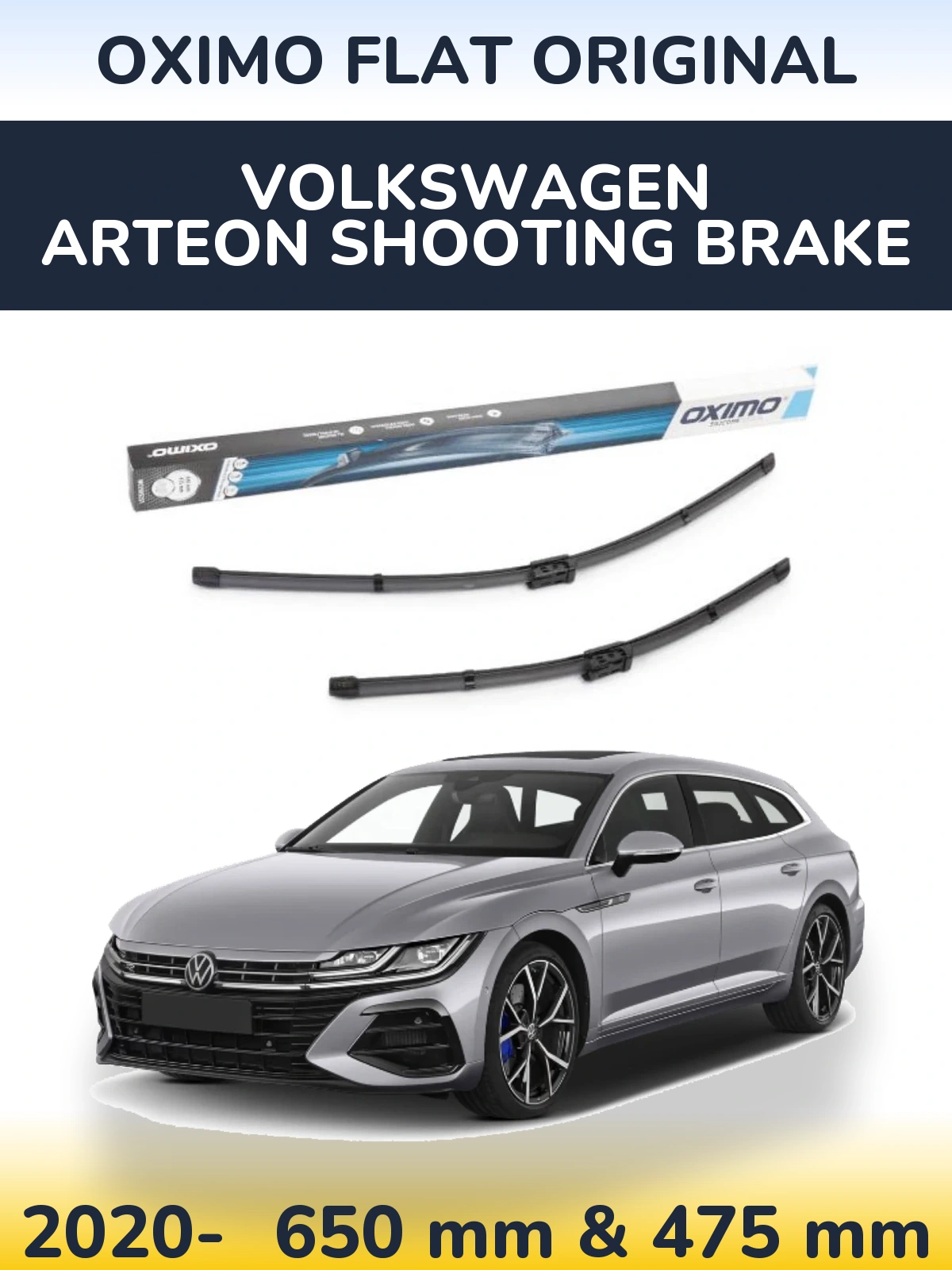 Комплект передніх щіток Oximo Flat Original 650 & 475 мм для Volkswagen Arteon Shooting Brake 2020-2026