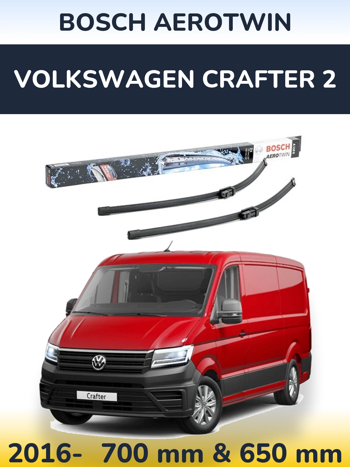 Комплект передніх щіток BOSCH AeroTwin 700 & 650 мм для Volkswagen Crafter 2 2016-2026