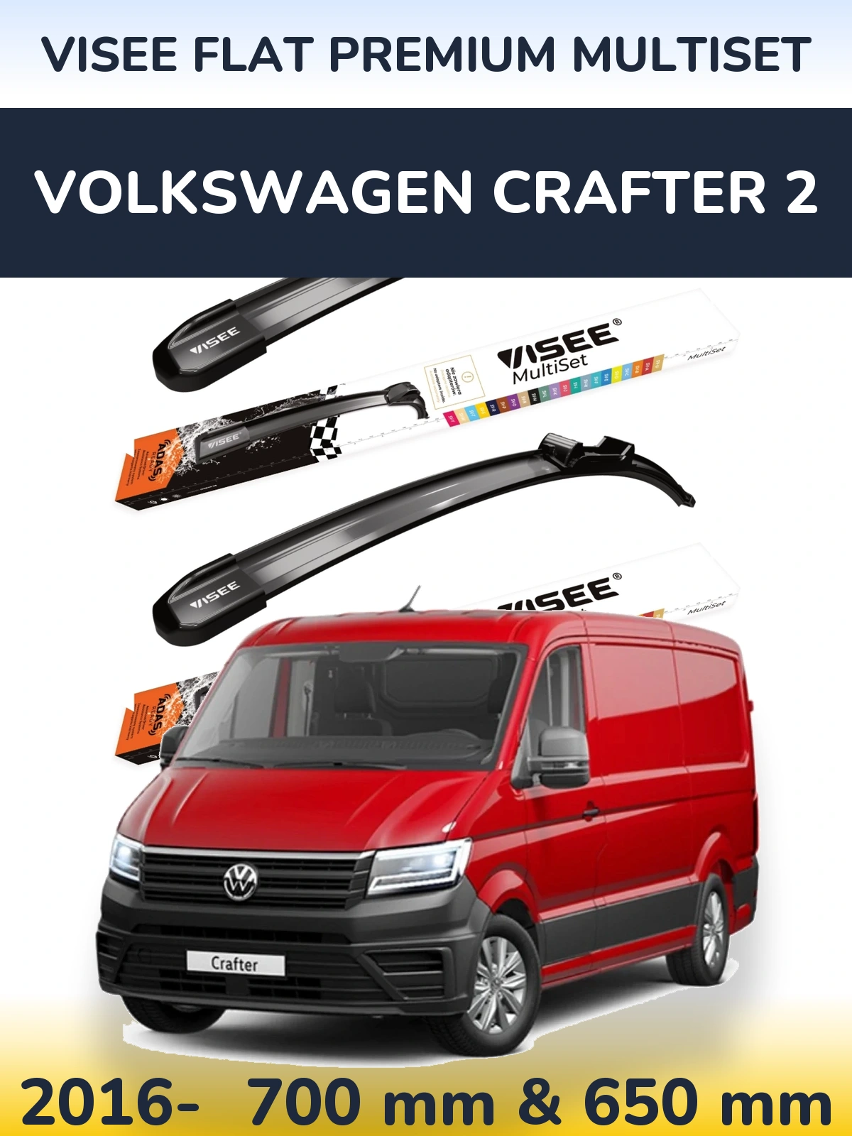 Komplet przednich wycieraczek VISEE FLAT PREMIUM MultiSet 700 & 650 mm do Volkswagen Crafter 2 2016-2026