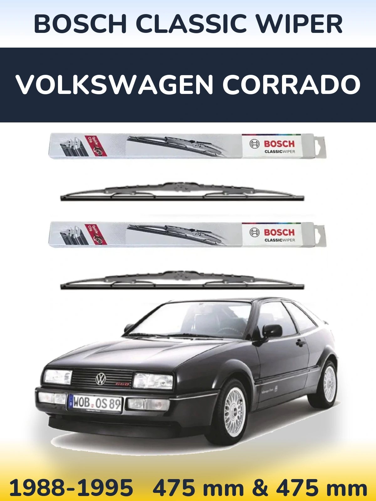 Комплект передних дворников BOSCH Classic Wiper 475 & 475 мм для Volkswagen Corrado 1988-1995