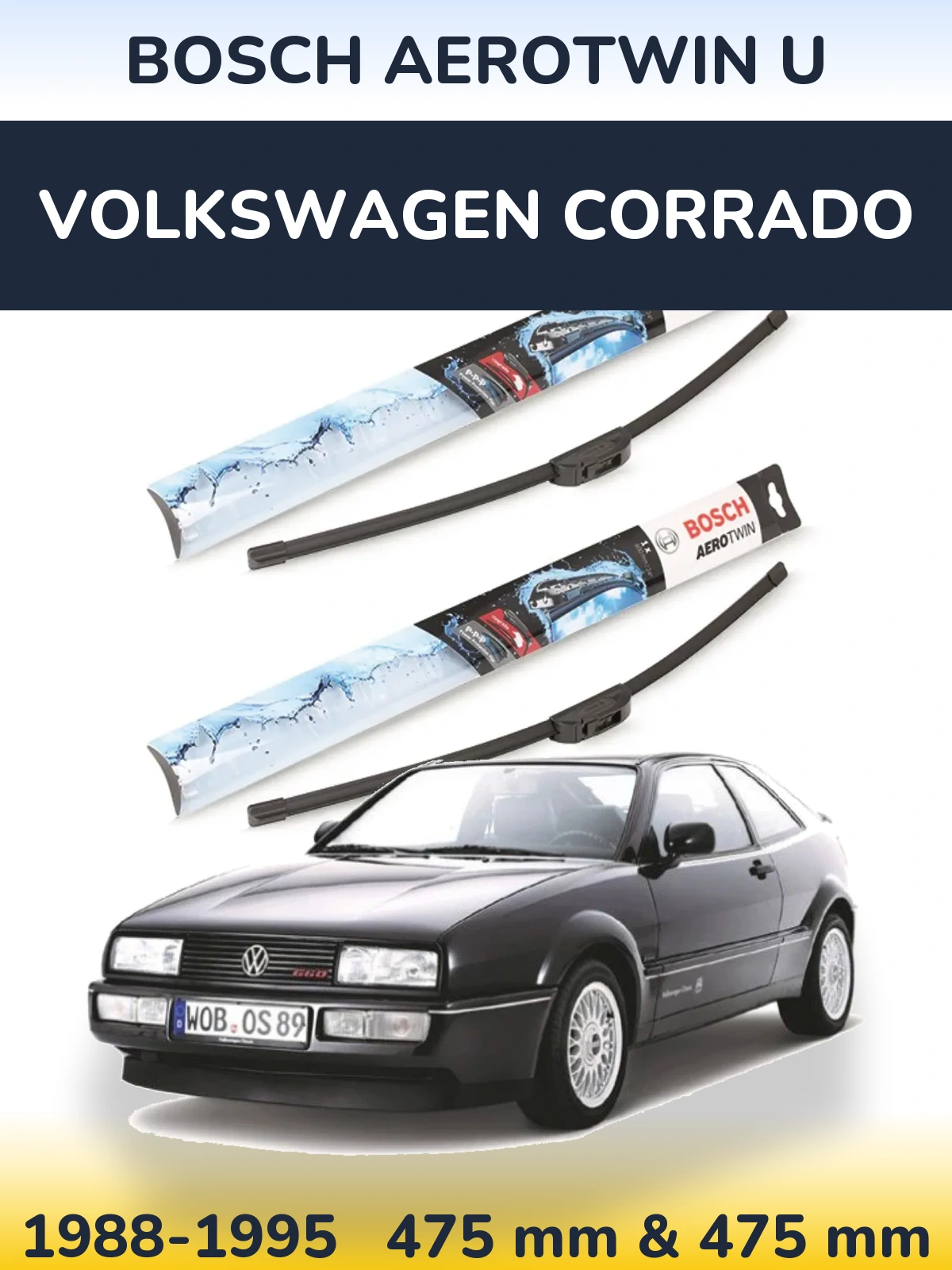 Комплект передніх щіток BOSCH AeroTwin U 475 & 475 мм для Volkswagen Corrado 1988-1995