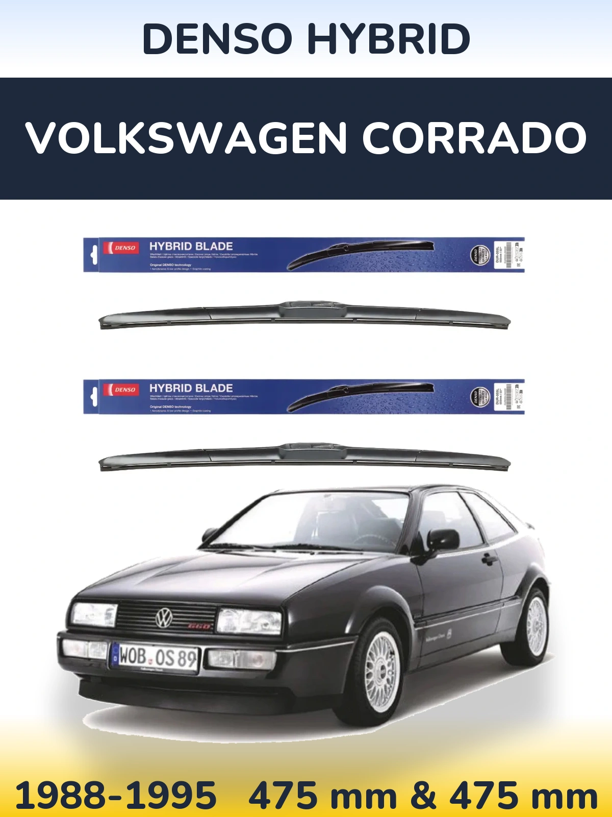 Комплект передних дворников Denso Hybrid 475 & 475 мм для Volkswagen Corrado 1988-1995
