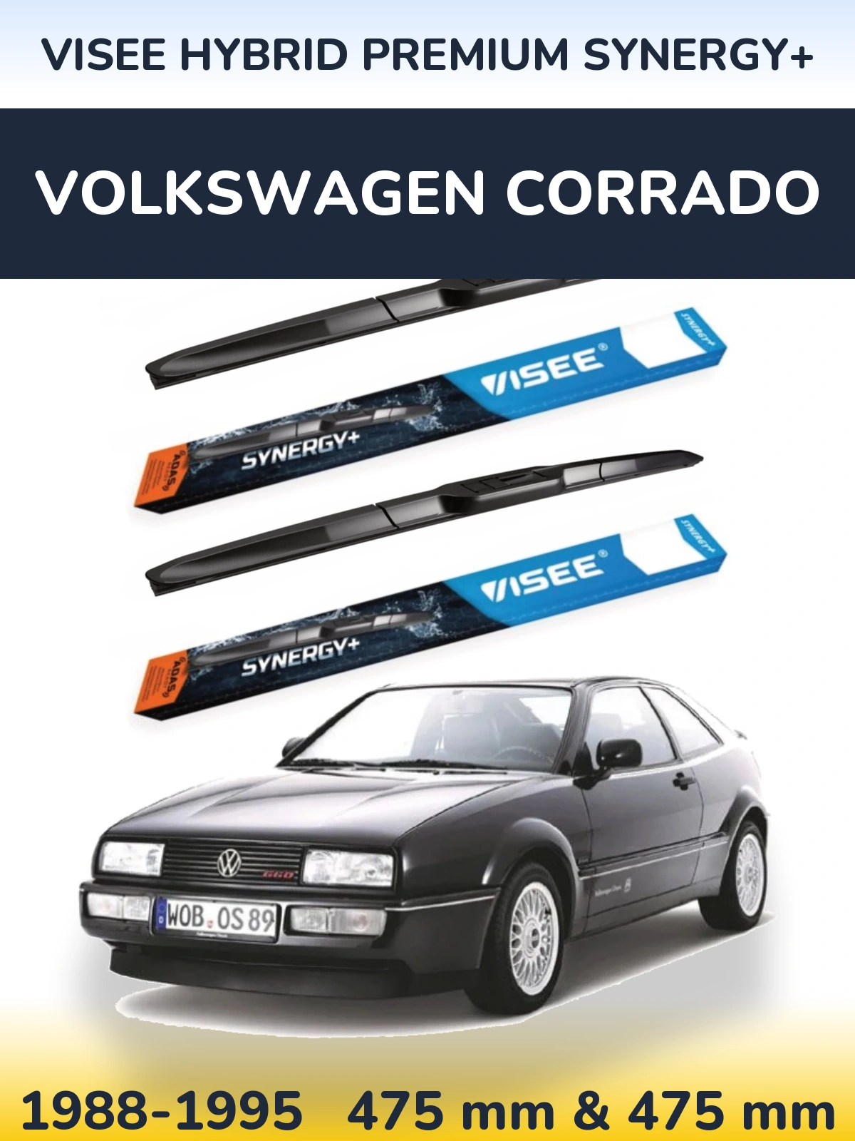 Комплект передніх щіток VISEE HYBRID PREMIUM SYNERGY+ 475 & 475 мм для Volkswagen Corrado 1988-1995