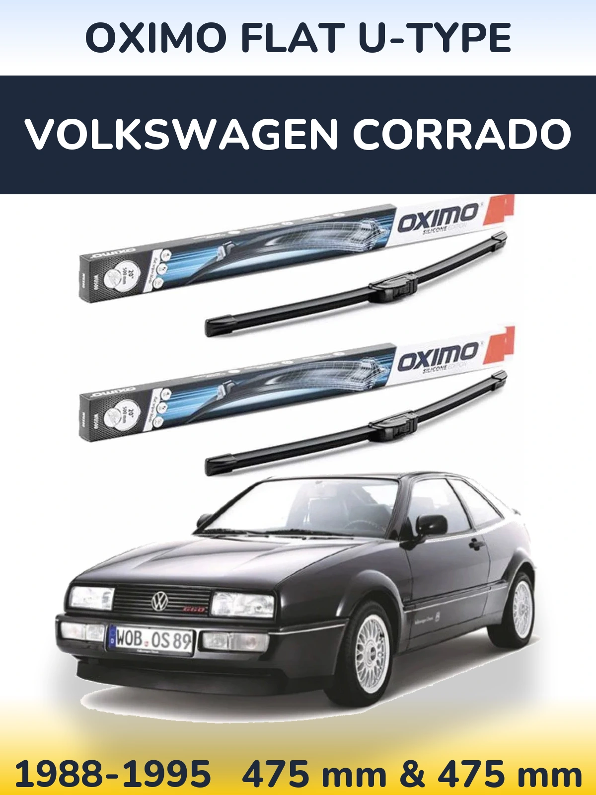 Комплект передніх щіток Oximo Flat U-type 475 & 475 мм для Volkswagen Corrado 1988-1995