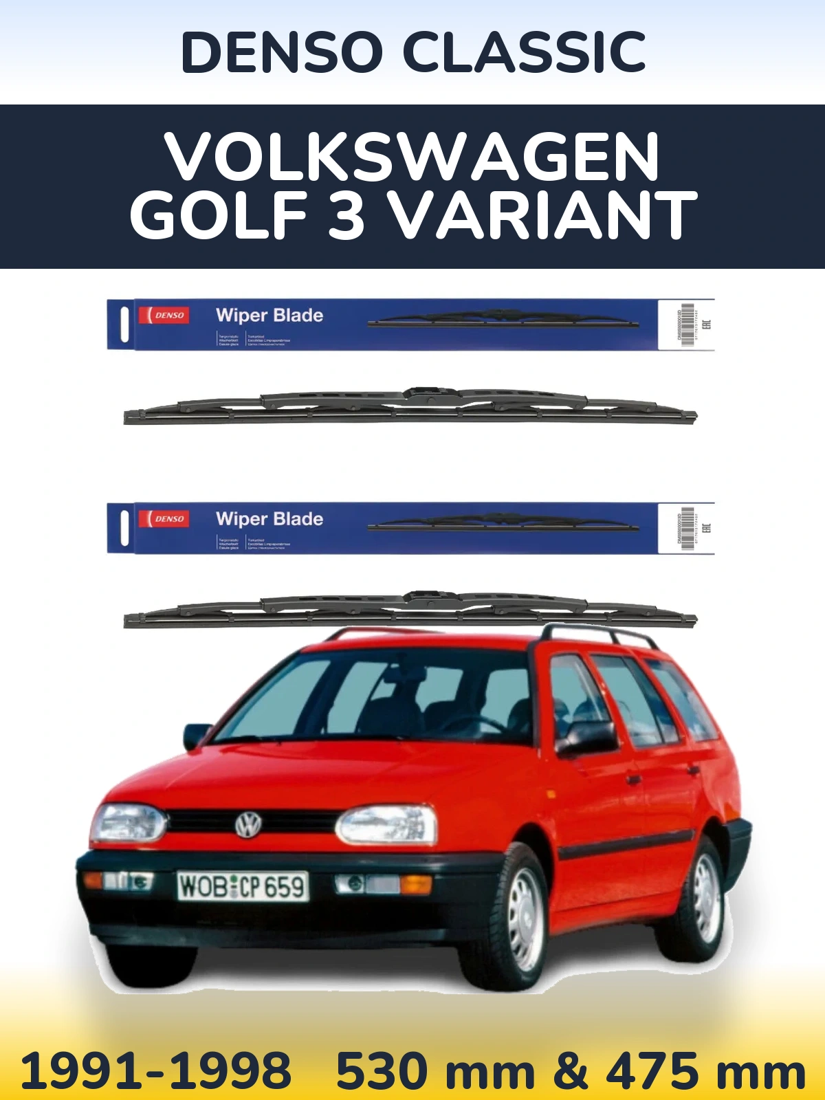 Komplet przednich wycieraczek Denso Classic 530 & 475 mm do Volkswagen Golf 3 Variant 1991-1998