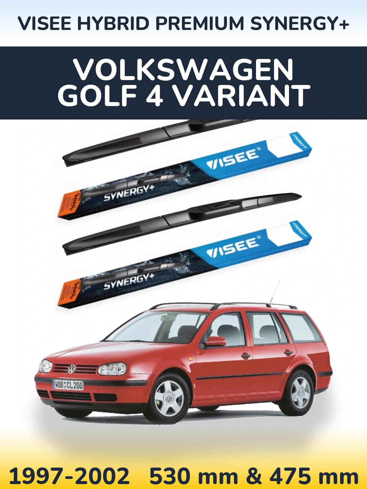 Komplet przednich wycieraczek VISEE HYBRID PREMIUM SYNERGY+ 530 & 475 mm do Volkswagen Golf 4 Variant 1997-2002