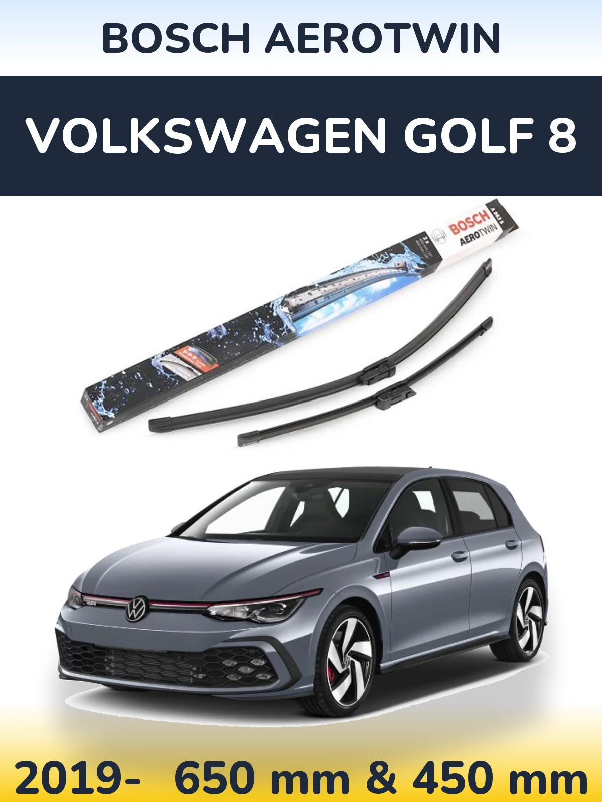 Komplet przednich wycieraczek BOSCH AeroTwin 650 & 450 mm do Volkswagen Golf 8 2019-2026
