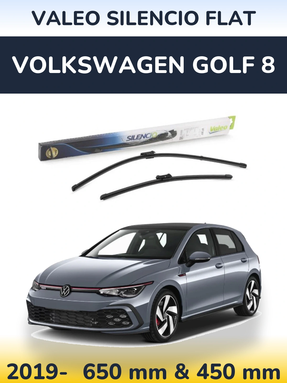 Комплект передних дворников Valeo Silencio Flat 650 & 450 мм для Volkswagen Golf 8 2019-2026