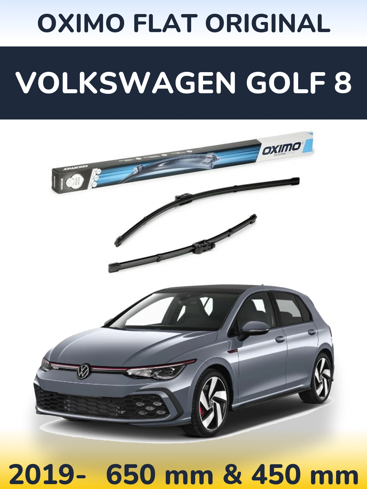 Комплект передних дворников Oximo Flat Original 650 & 450 мм для Volkswagen Golf 8 2019-2026