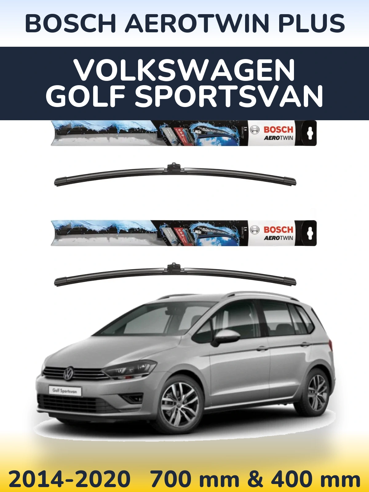 Комплект передніх щіток BOSCH AeroTwin Plus 700 & 400 мм для Volkswagen Golf Sportsvan 2014-2020