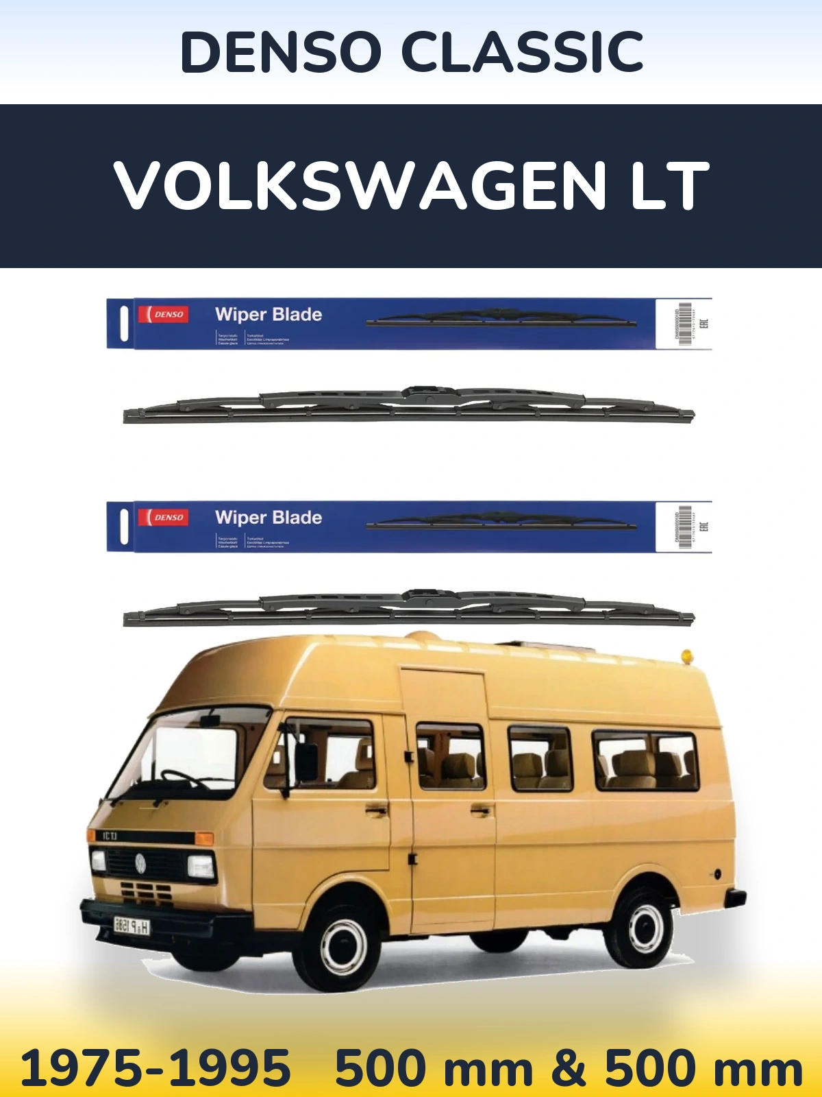 Front wiper blade set Denso Classic 500 & 500 mm for Volkswagen LT 1975-1995