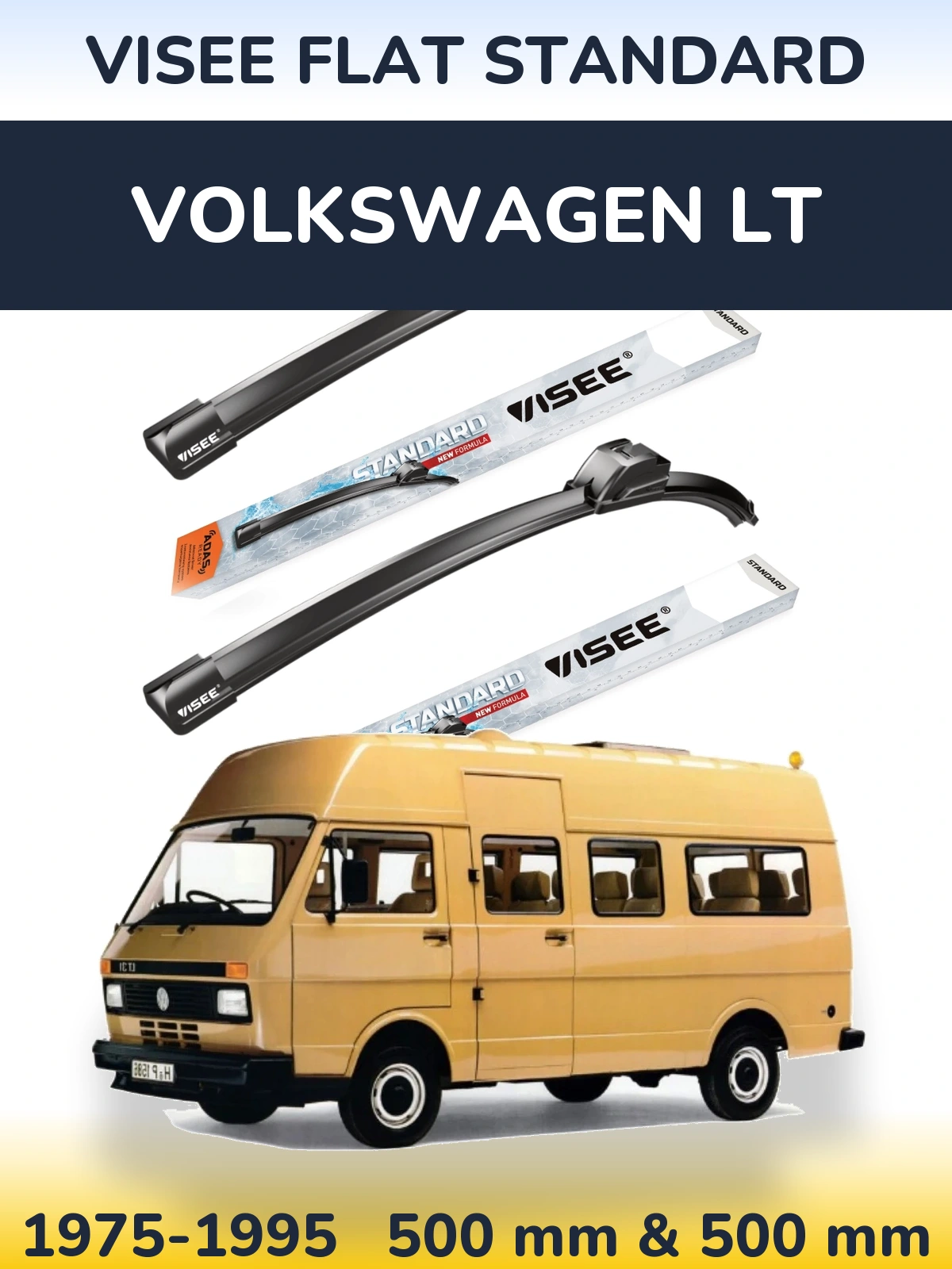Front wiper blade set VISEE FLAT STANDARD 500 & 500 mm for Volkswagen LT 1975-1995