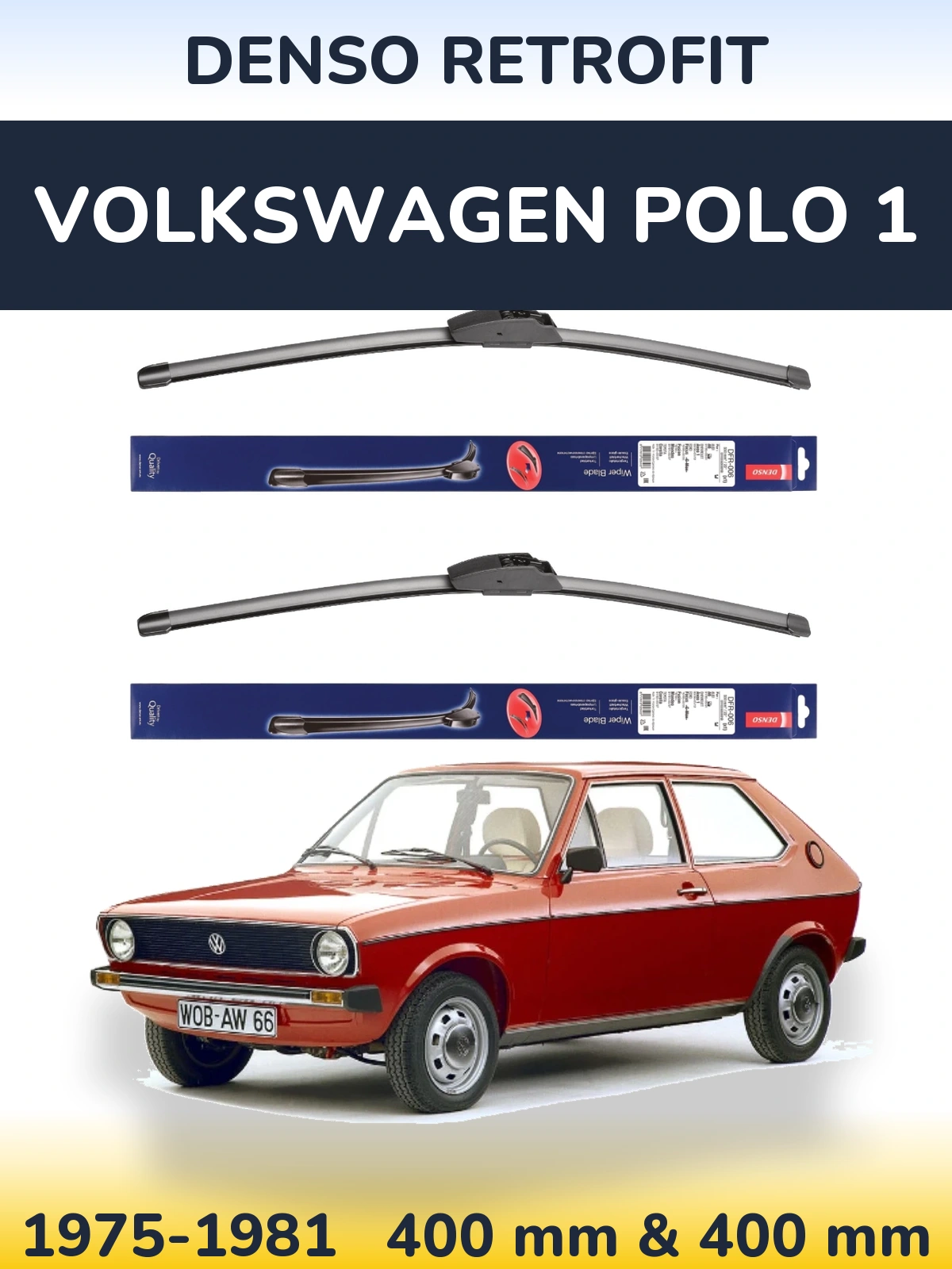 Комплект передних дворников Denso Retrofit 400 & 400 мм для Volkswagen Polo 1 1975-1981