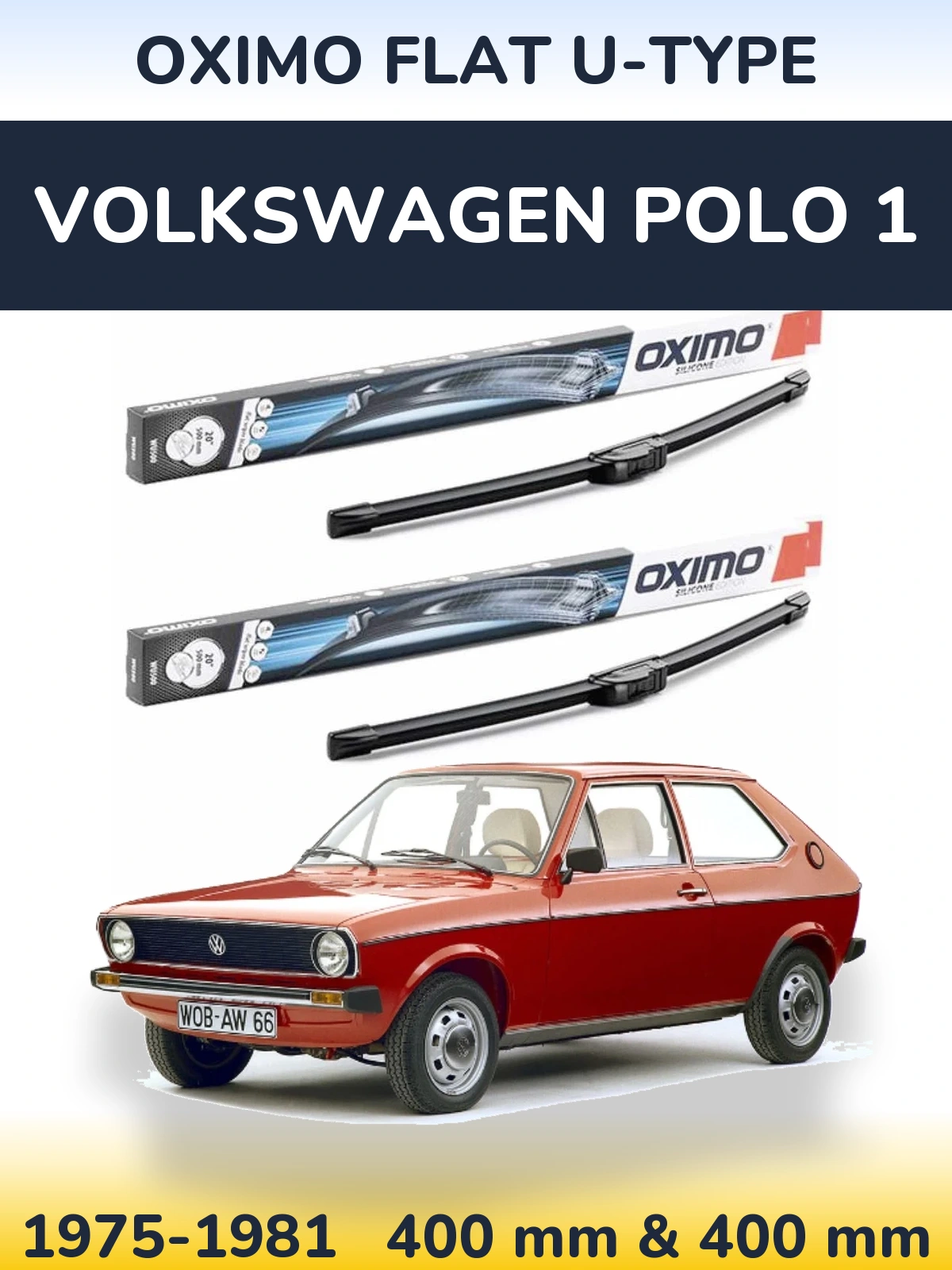 Комплект передних дворников Oximo Flat U-type 400 & 400 мм для Volkswagen Polo 1 1975-1981