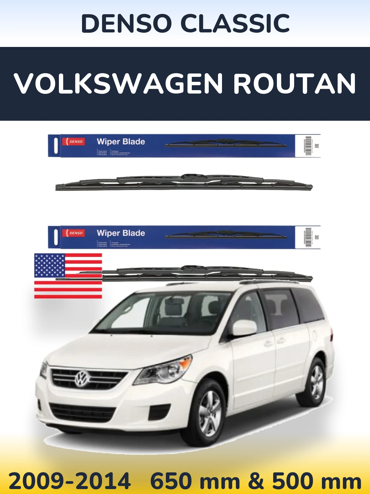 Комплект передніх щіток Denso Classic 650 & 500 мм для Volkswagen Routan 2009-2014