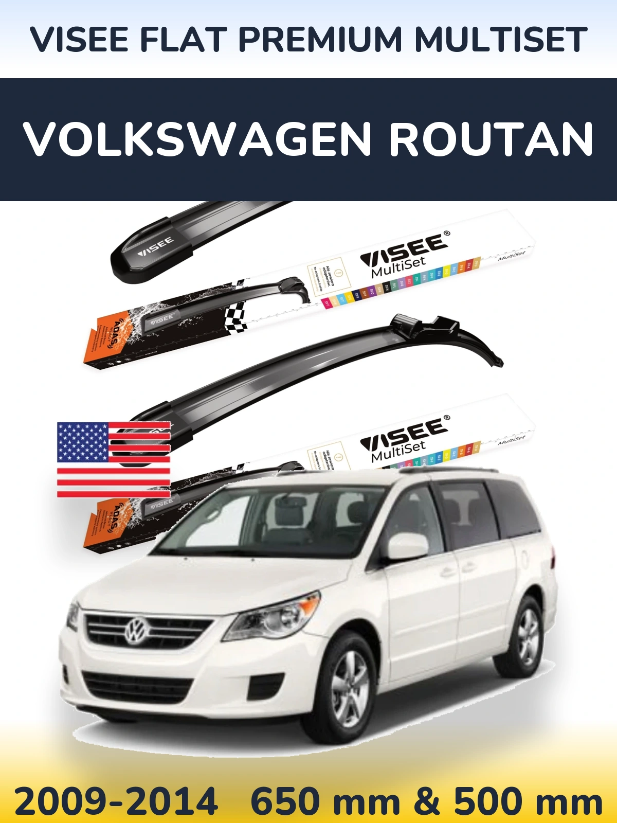 Комплект передніх щіток VISEE FLAT PREMIUM MultiSet 650 & 500 мм для Volkswagen Routan 2009-2014