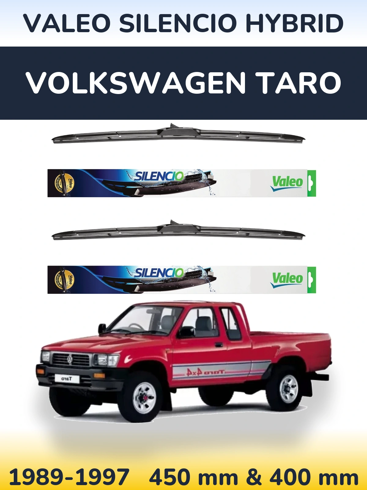 Komplet przednich wycieraczek Valeo Silencio Hybrid 450 & 400 mm do Volkswagen Taro 1989-1997