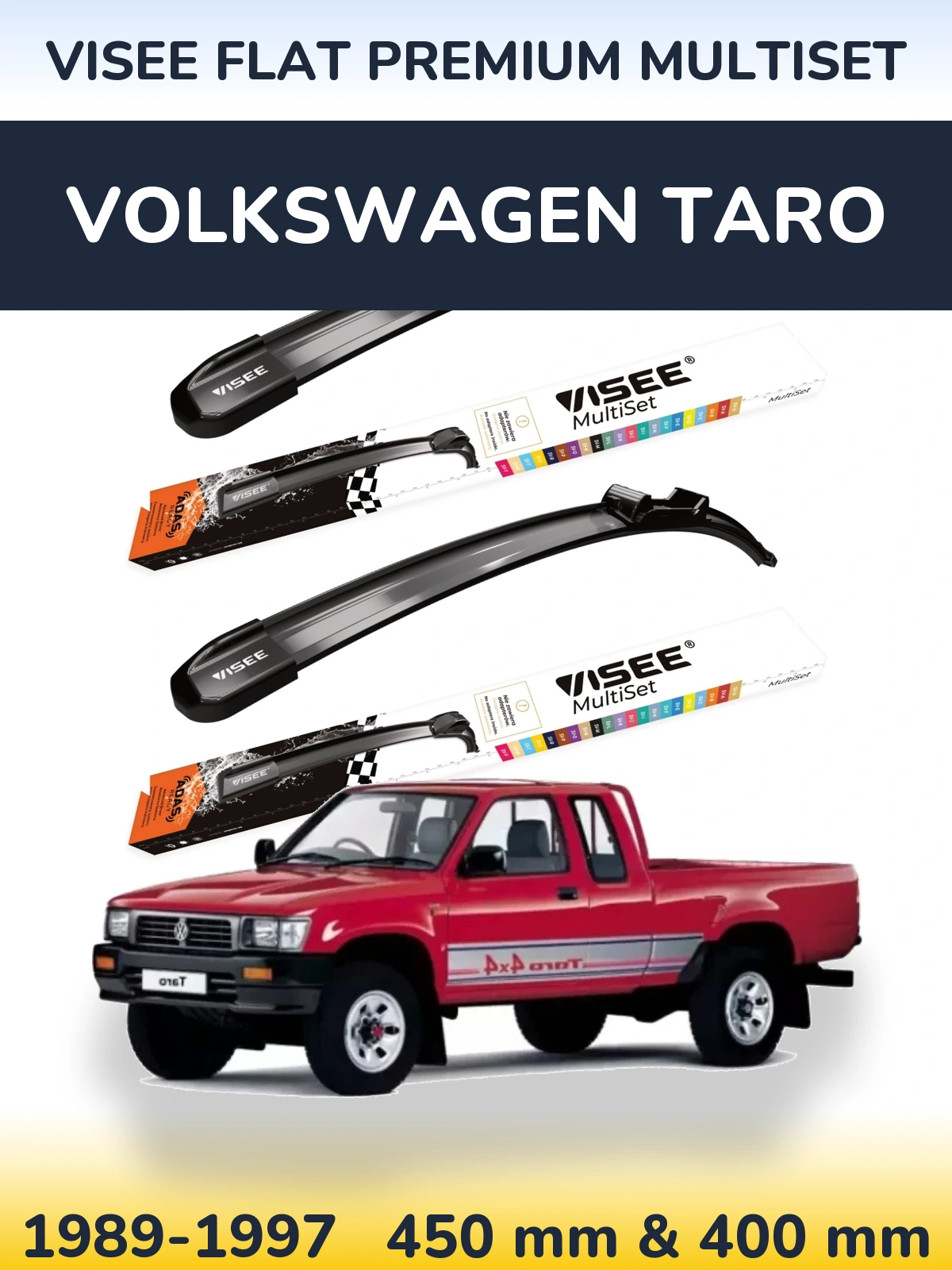 Front wiper blade set VISEE FLAT PREMIUM MultiSet 450 & 400 mm for Volkswagen Taro 1989-1997