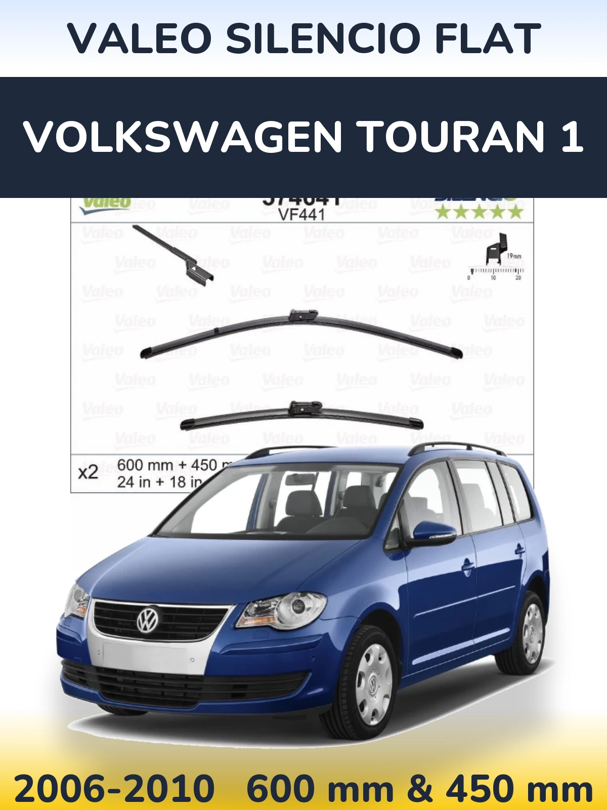 Komplet przednich wycieraczek Valeo Silencio Flat 600 & 450 mm do Volkswagen Touran 1 2006-2010