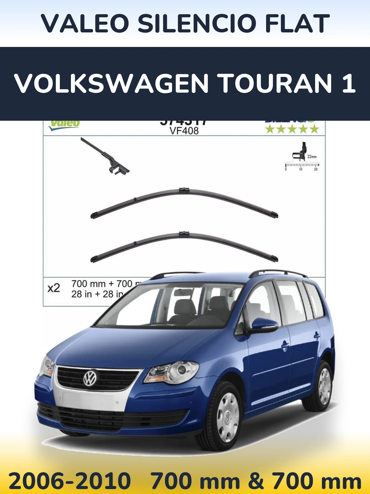 Комплект передних дворников Valeo Silencio Flat 700 & 700 мм для Volkswagen Touran 1 2006-2010