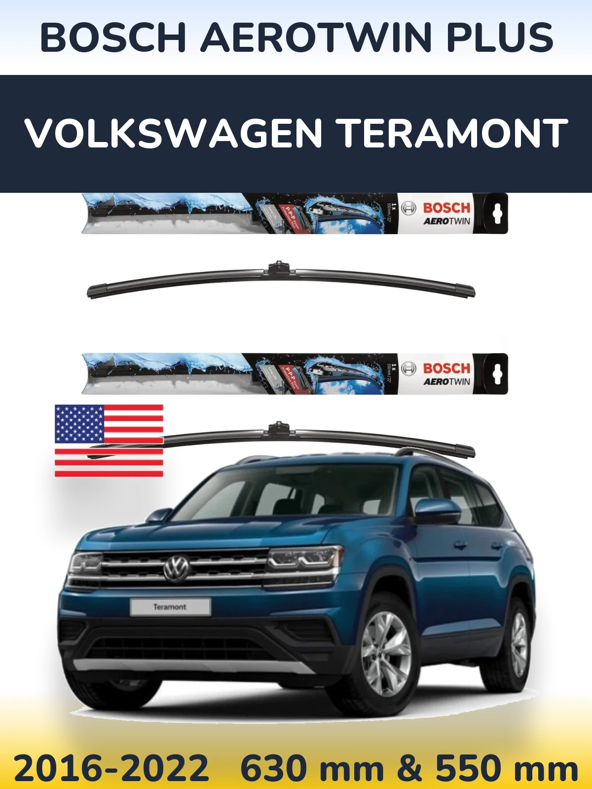 Комплект передних дворников BOSCH AeroTwin Plus 600 & 550 мм для Volkswagen Teramont 2016-2022