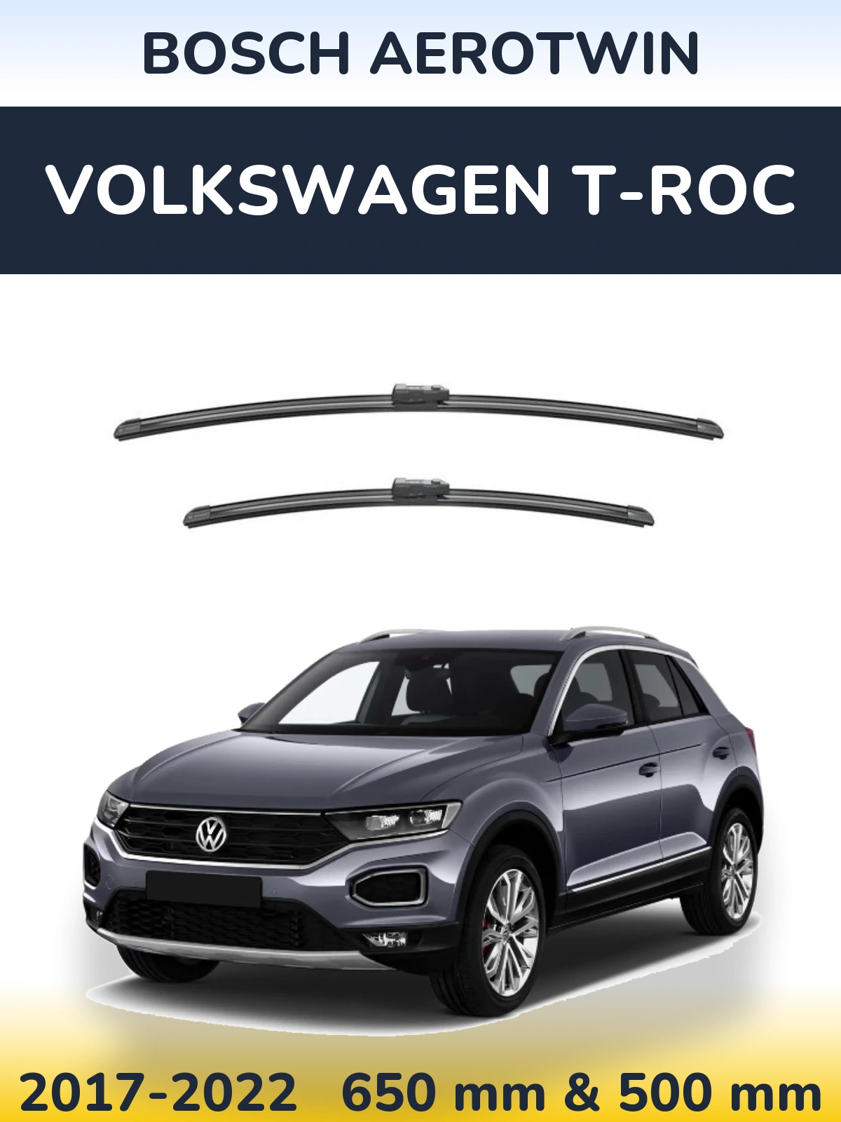 Front wiper blade set BOSCH AeroTwin 650 & 500 mm for Volkswagen T-Roc 2017-2022