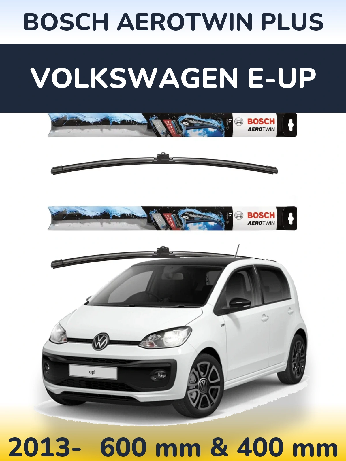 Front wiper blade set BOSCH AeroTwin Plus 600 & 400 mm for Volkswagen e-Up 2013-2026