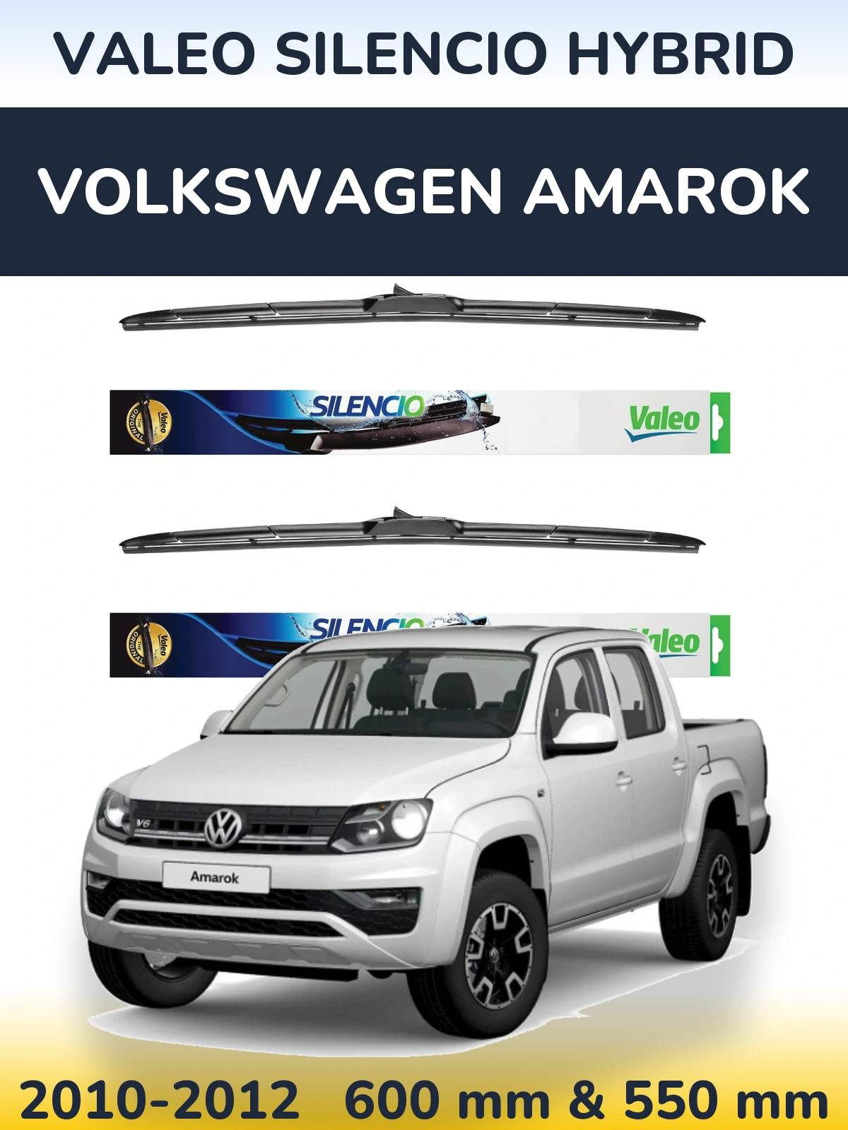 Front wiper blade set Valeo Silencio Hybrid 600 & 550 mm for Volkswagen Amarok 2010-2012