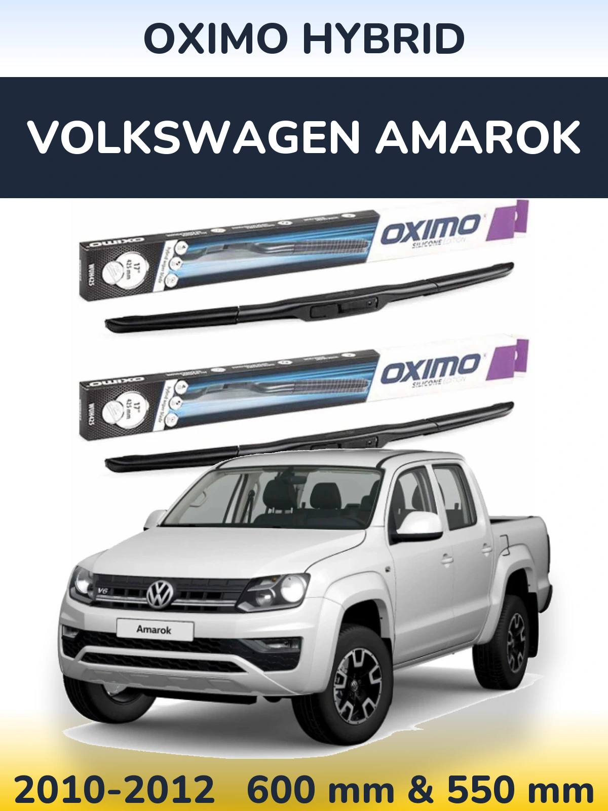 Front wiper blade set Oximo Hybrid 600 & 550 mm for Volkswagen Amarok 2010-2012