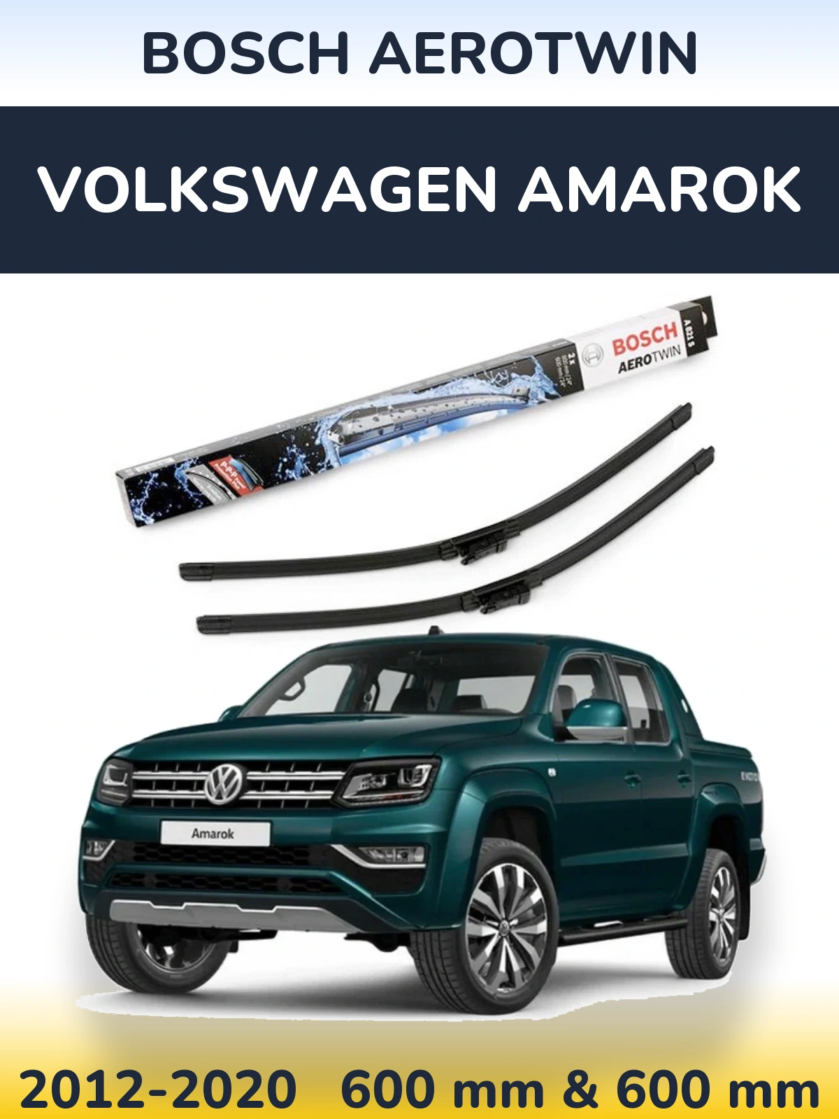Комплект передніх щіток BOSCH AeroTwin 600 & 600 мм для Volkswagen Amarok 2012-2020