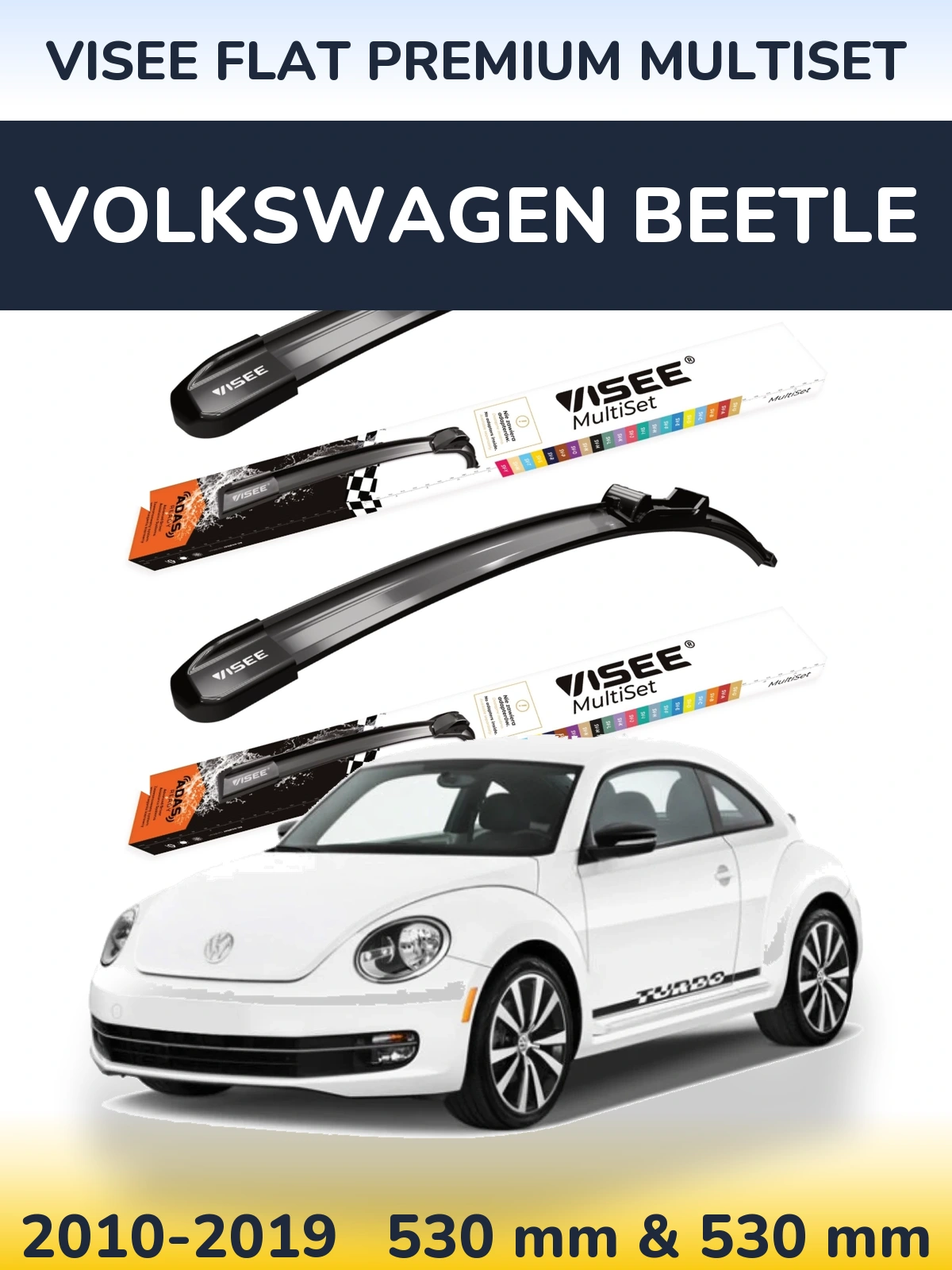 Комплект передних дворников VISEE FLAT PREMIUM MultiSet 530 & 530 мм для Volkswagen Beetle 2010-2019
