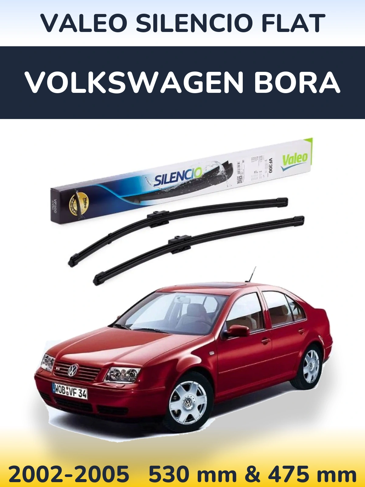 Комплект передних дворников Valeo Silencio Flat 530 & 475 мм для Volkswagen Bora 2002-2005