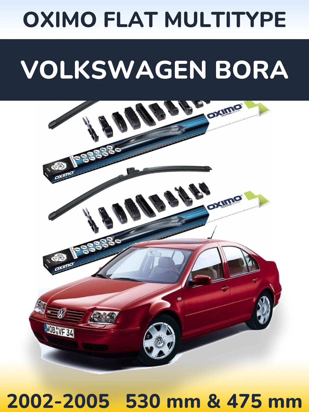 Комплект передних дворников Oximo Flat MultiТипe 530 & 475 мм для Volkswagen Bora 2002-2005