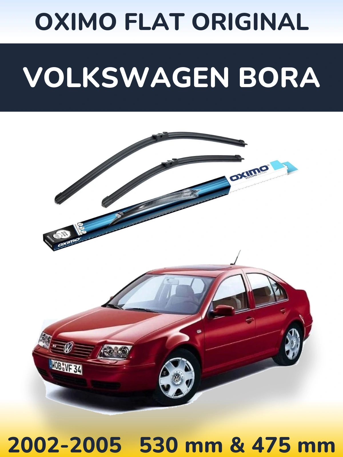 Комплект передніх щіток Oximo Flat Original 530 & 475 мм для Volkswagen Bora 2002-2005