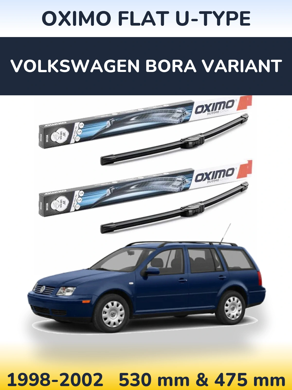 Komplet przednich wycieraczek Oximo Flat U-type 530 & 475 mm do Volkswagen Bora Variant 1998-2002