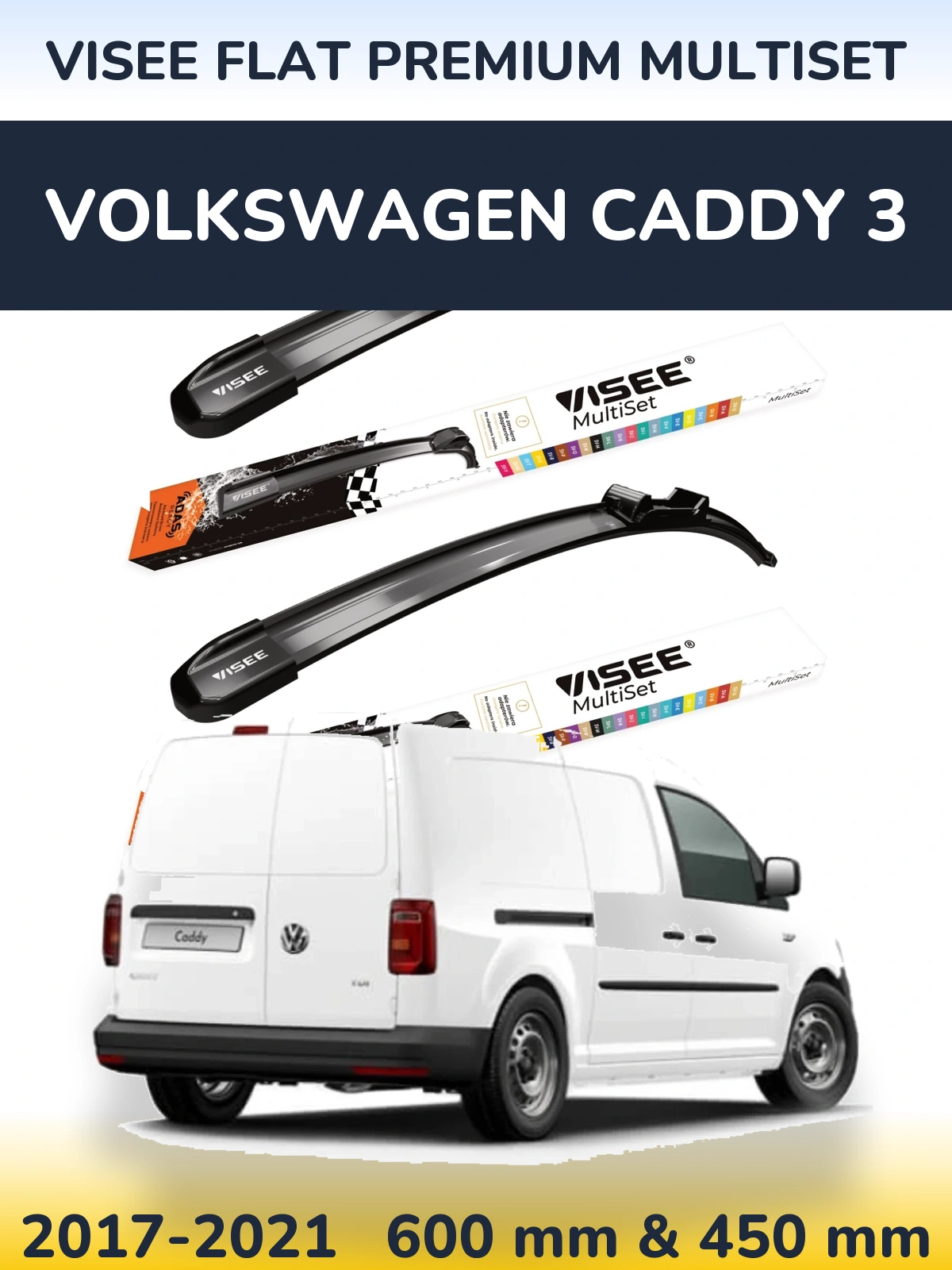 Komplet przednich wycieraczek VISEE FLAT PREMIUM MultiSet 600 & 450 mm do Volkswagen Caddy 3 2017-2021