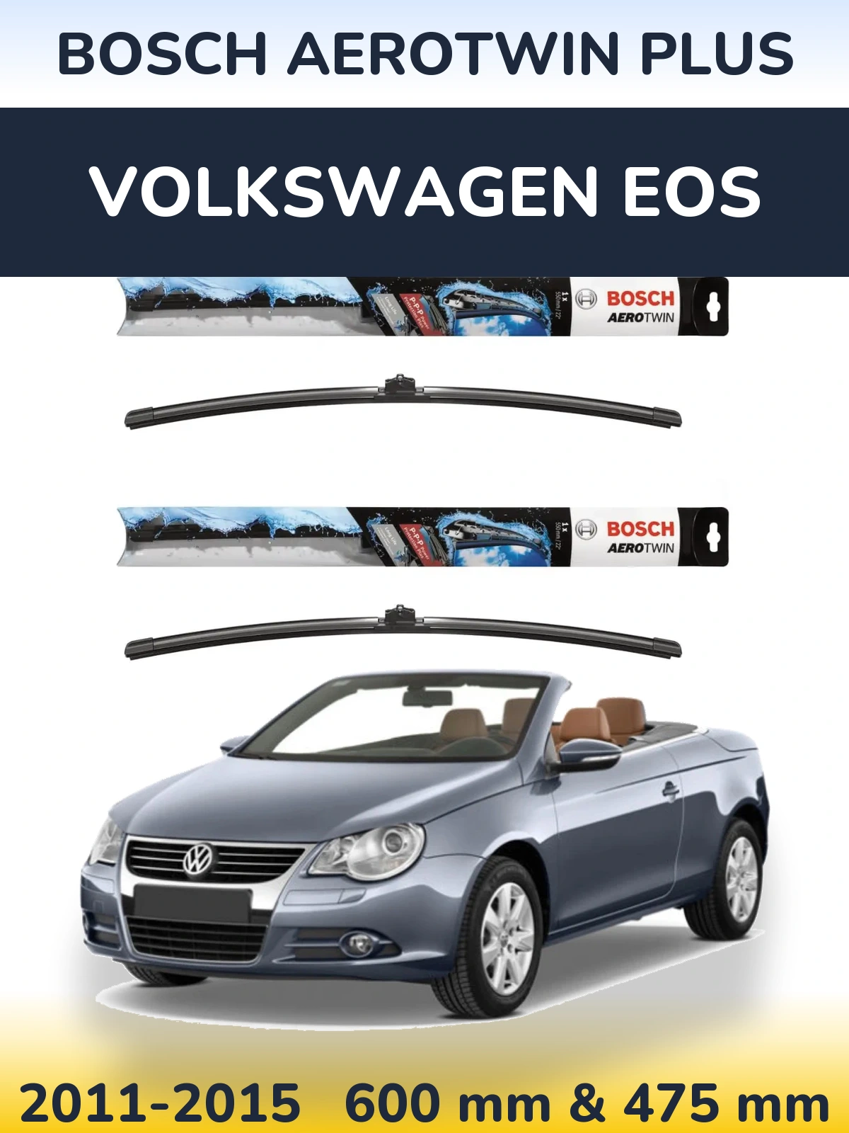 Комплект передних дворников BOSCH AeroTwin Plus 600 & 475 мм для Volkswagen EOS 2011-2015