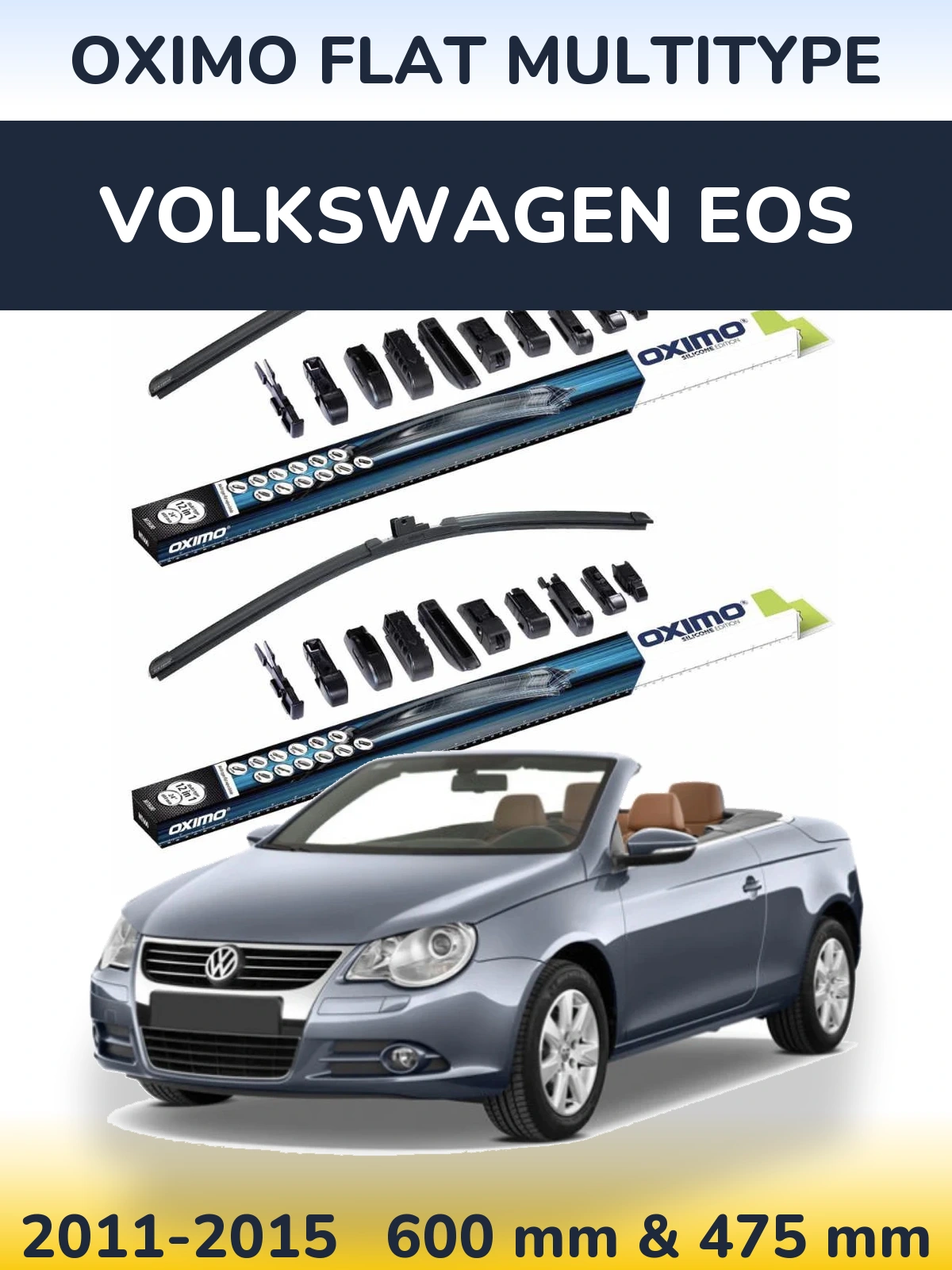 Комплект передніх щіток Oximo Flat MultiТипe 600 & 475 мм для Volkswagen EOS 2011-2015