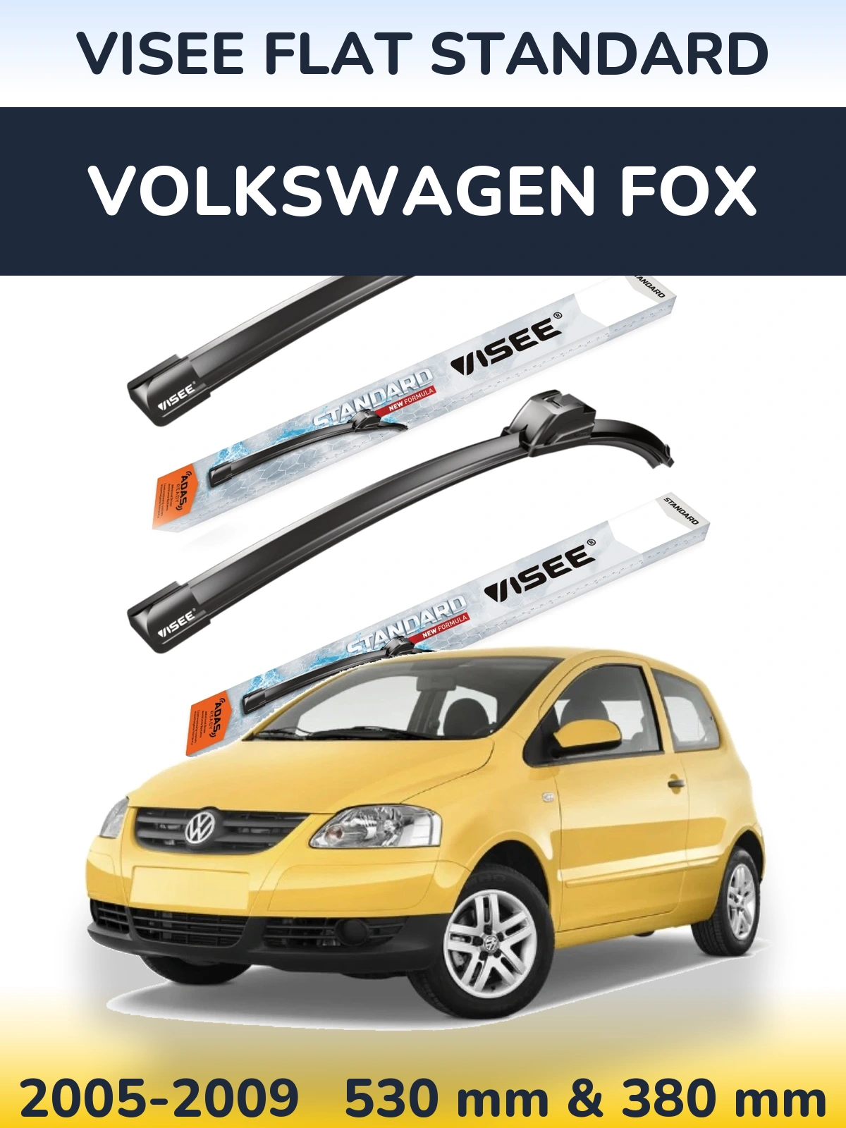 Комплект передних дворников VISEE FLAT STANDARD 530 & 380 мм для Volkswagen Fox 2005-2009