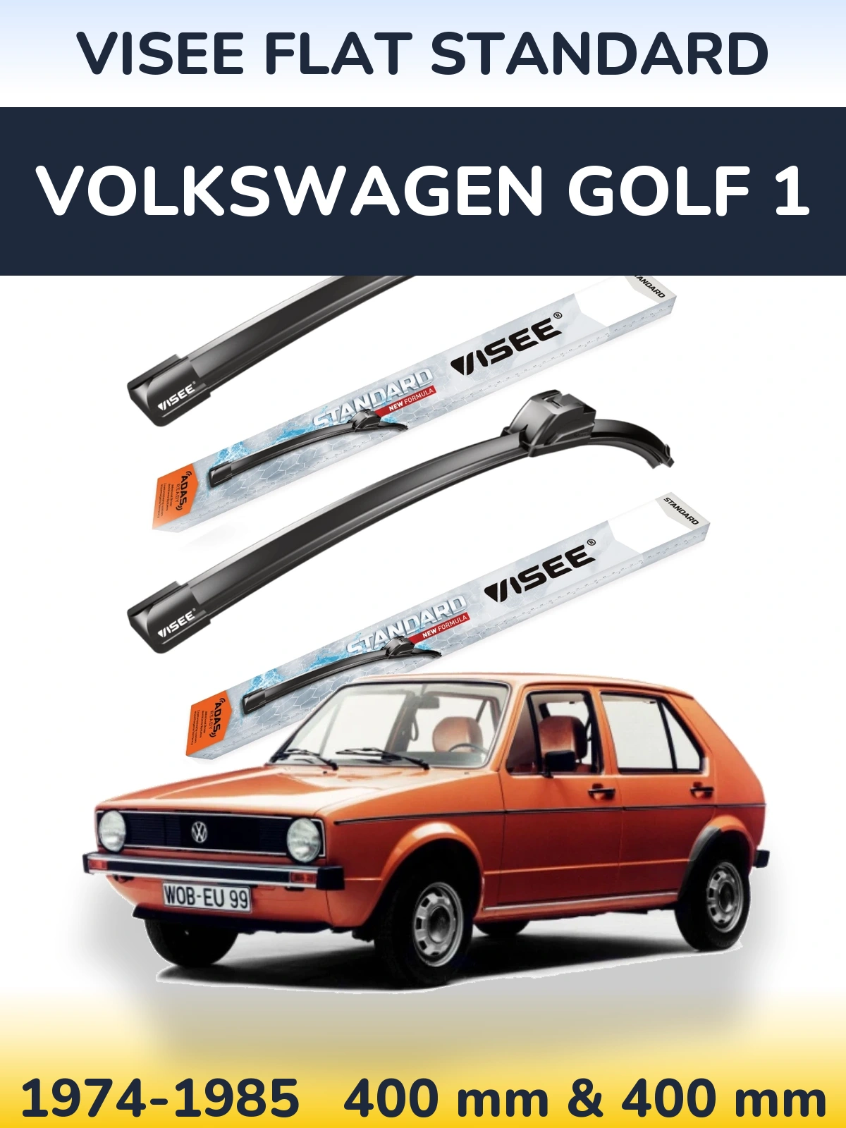 Komplet przednich wycieraczek VISEE FLAT STANDARD 400 & 400 mm do Volkswagen Golf 1 1974-1985