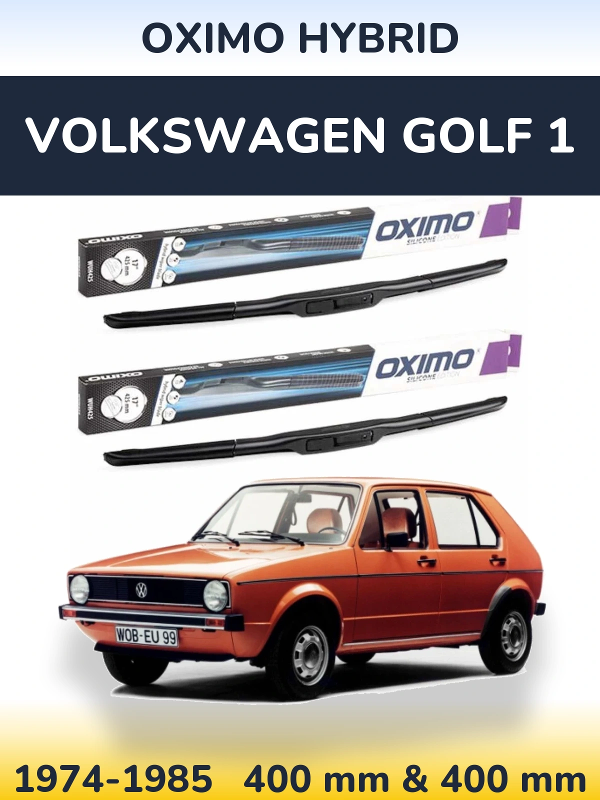 Front wiper blade set Oximo Hybrid 400 & 400 mm for Volkswagen Golf 1 1974-1985