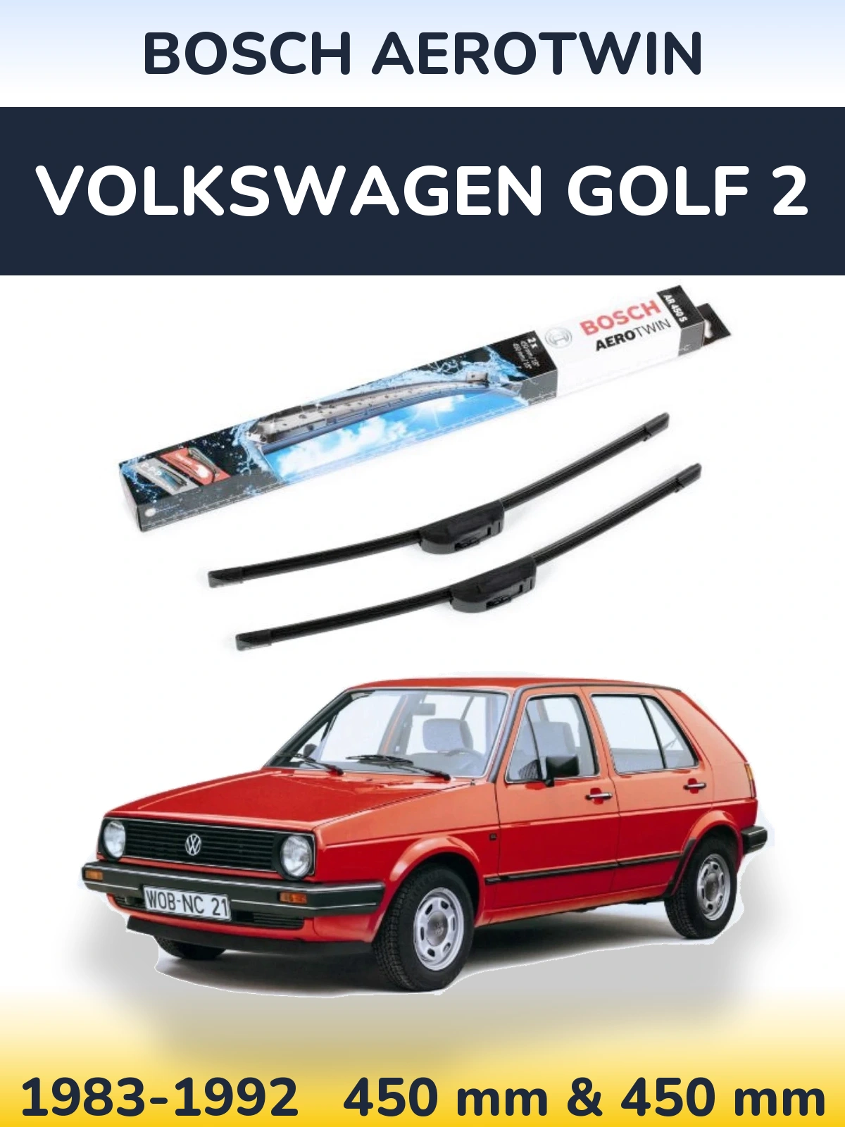 Комплект передніх щіток BOSCH AeroTwin 450 & 450 мм для Volkswagen Golf 2 1983-1992