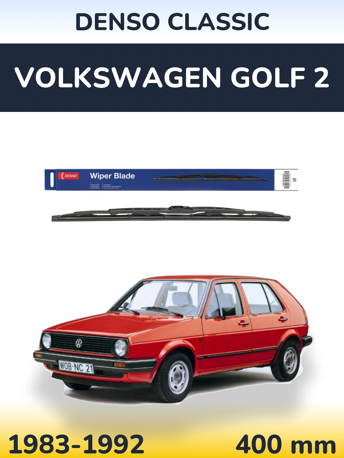 Rear wiper blade Denso Classic 400 mm for Volkswagen Golf 2 1983-1992