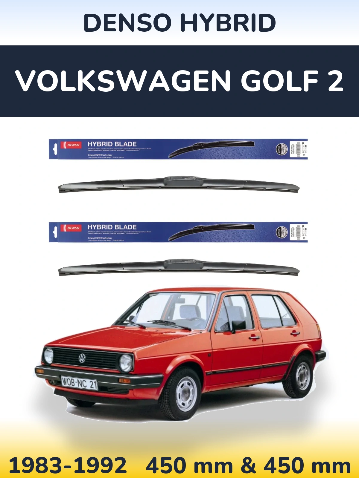 Komplet przednich wycieraczek Denso Hybrid 450 & 450 mm do Volkswagen Golf 2 1983-1992