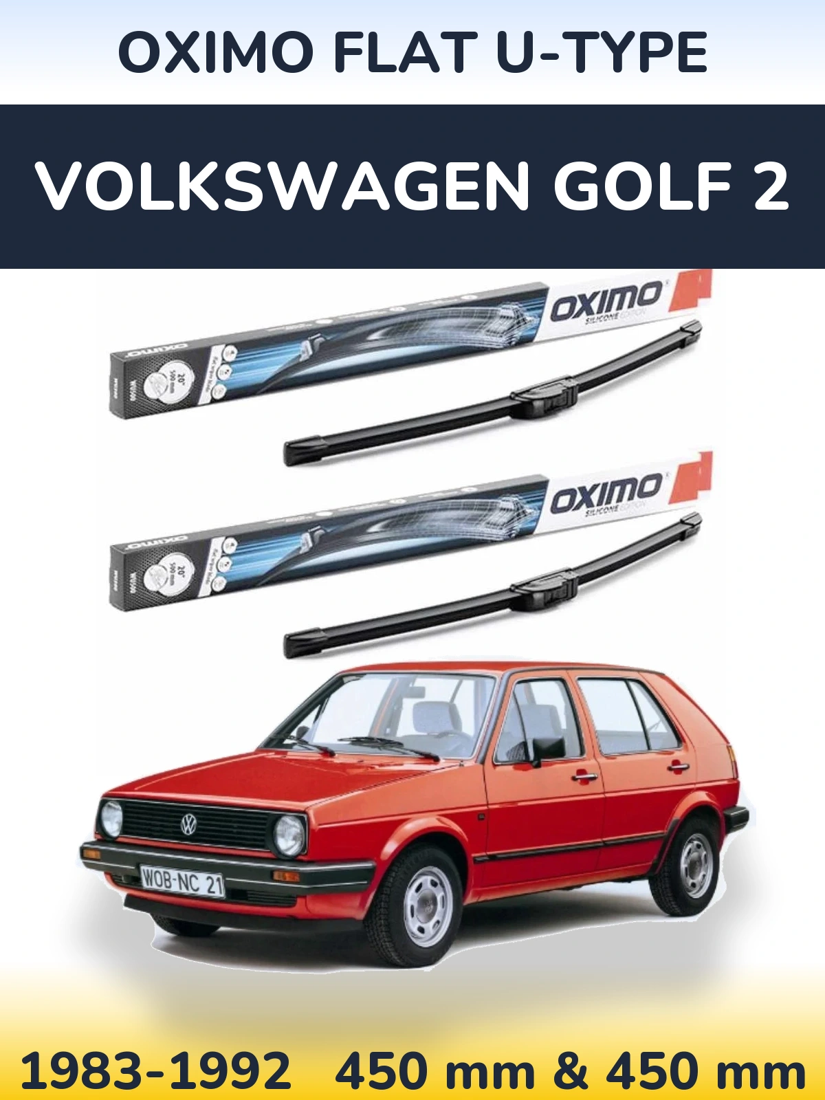 Комплект передних дворников Oximo Flat U-type 450 & 450 мм для Volkswagen Golf 2 1983-1992